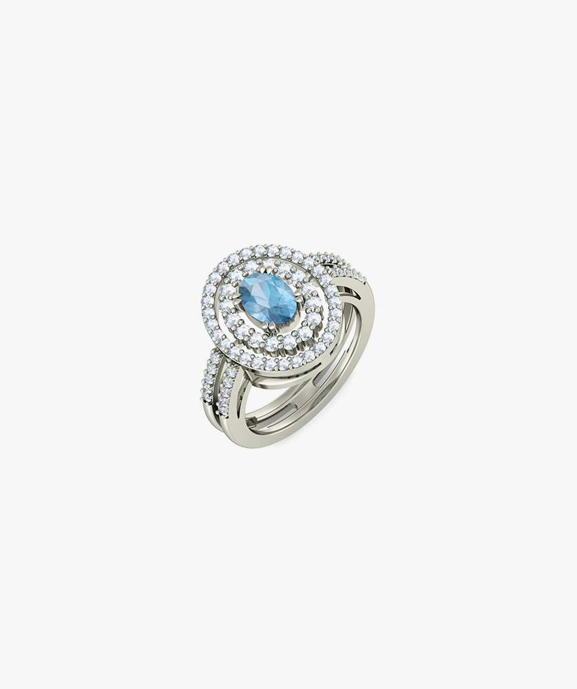 Blue Finger Ring Brass Cubic Zirconia Silver Plated Ring - Image 2