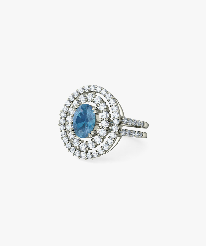 Blue Finger Ring Brass Cubic Zirconia Silver Plated Ring - Image 3